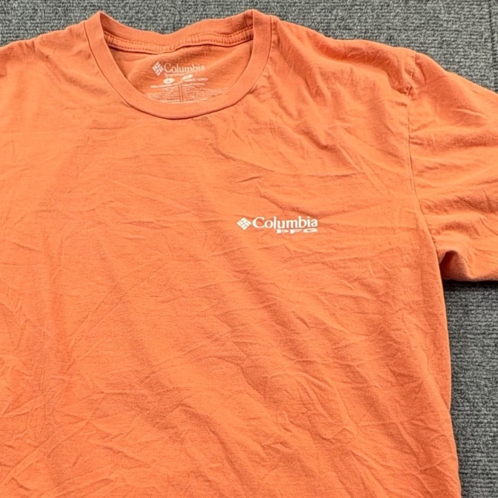 Columbia PFG Mens Orange Graphic T-Shirt Dog Boat Fishing Tee Large
